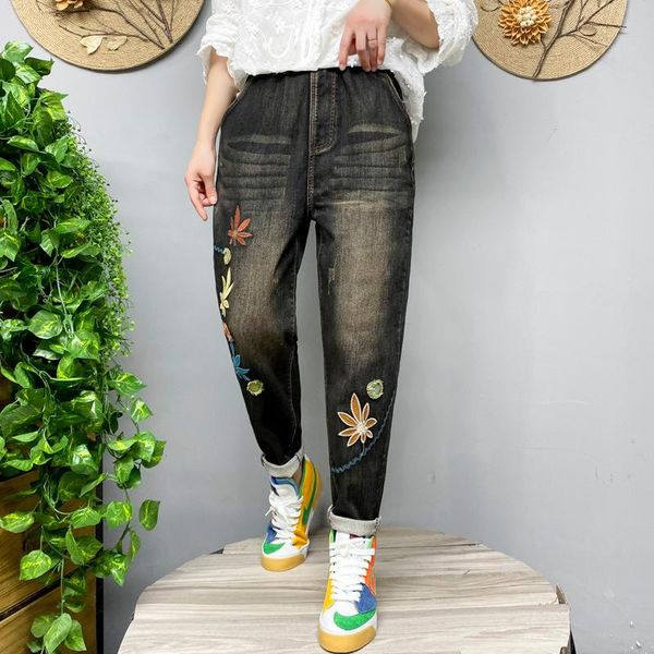 women's jeans h6003 high waist women dark flower embroidery vintage washed distressed casual mom harem denim pants female cowboy clothe, Blue
women's jeans h6003 high waist women dark flower embroidery vintage washed distressed casual mom harem denim pants female cowboy clothe, Blue