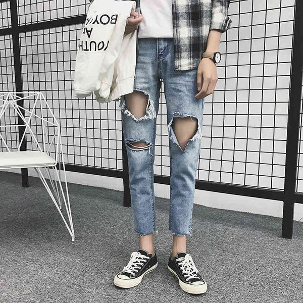 men's jeans summer style ripped jeans ankle length pants men's feet casual korean trend pencil men 3rk5, Blue
men's jeans summer style ripped jeans ankle length pants men's feet casual korean trend pencil men 3rk5, Blue