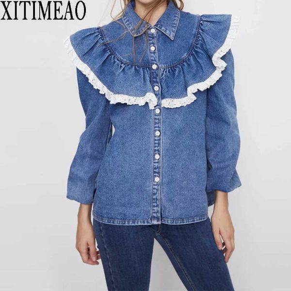 za women corduroy denim shirt fashion office ladies loose coats female autumn vintage ruffled coat girls chic 210604, White
za women corduroy denim shirt fashion office ladies loose coats female autumn vintage ruffled coat girls chic 210604, White