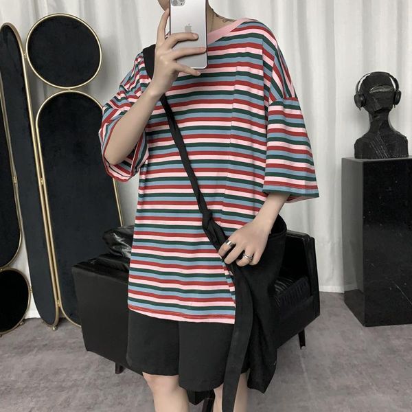 men harajuku japanese cotton striped t shirts 2021 summer mens colorful streetwear casual shirt couple vintage tees men's t-shirts, White;black
men harajuku japanese cotton striped t shirts 2021 summer mens colorful streetwear casual shirt couple vintage tees men's t-shirts, White;black