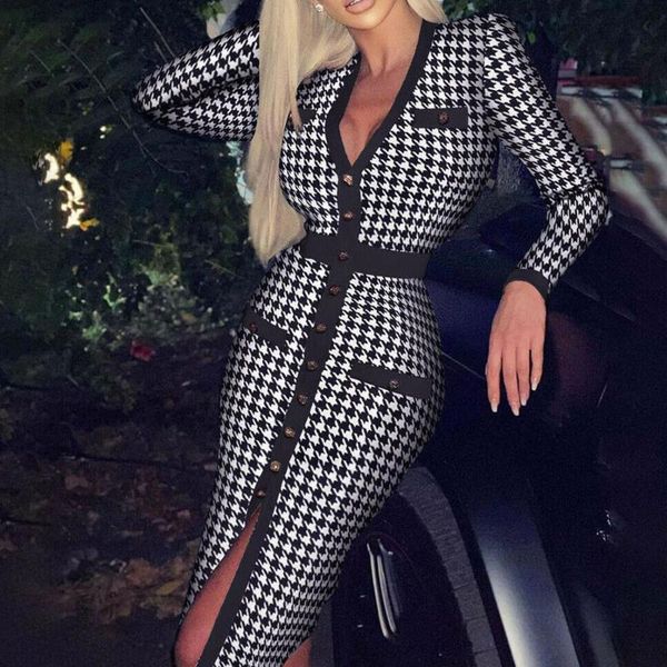 women houndstooth print split dress deep v-neck button party dresses spring autumn long sleeve bodycon office lady casual, Black;gray
women houndstooth print split dress deep v-neck button party dresses spring autumn long sleeve bodycon office lady casual, Black;gray