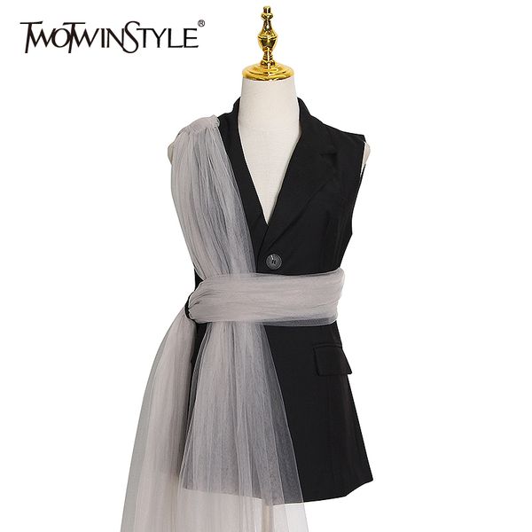 mesh black blazer vest for women notched collar sleeveless high waist with sashes slim women's summer 210524, Black;white
mesh black blazer vest for women notched collar sleeveless high waist with sashes slim women's summer 210524, Black;white