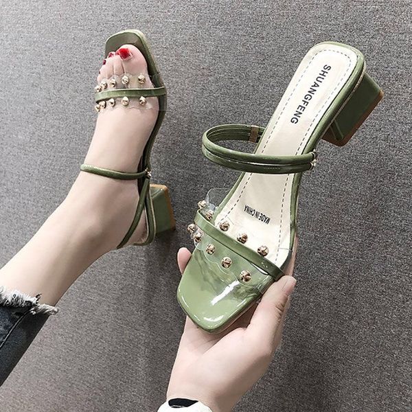 slippers casual transparent heel shoes woman 2021 med pantofle square rivet luxury soft block rubber slides fashion pu, Black
slippers casual transparent heel shoes woman 2021 med pantofle square rivet luxury soft block rubber slides fashion pu, Black
