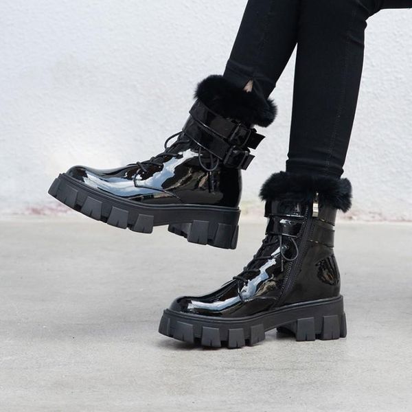 boots chunky sole 2021 winter shoes women buckle strap posh fur ankle height increasing platform motorcycle, Black
boots chunky sole 2021 winter shoes women buckle strap posh fur ankle height increasing platform motorcycle, Black