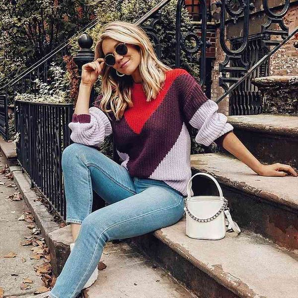 wotwoy autumn winter color patchwork knitted sweaters women oversized casual pullovers women long sleeve loose sweater, White;black
wotwoy autumn winter color patchwork knitted sweaters women oversized casual pullovers women long sleeve loose sweater, White;black