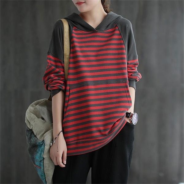 spring autumn arts style women long sleeve loose hooded pullovers patchwork stripe casual hoodies big size m694 210512, Black
spring autumn arts style women long sleeve loose hooded pullovers patchwork stripe casual hoodies big size m694 210512, Black