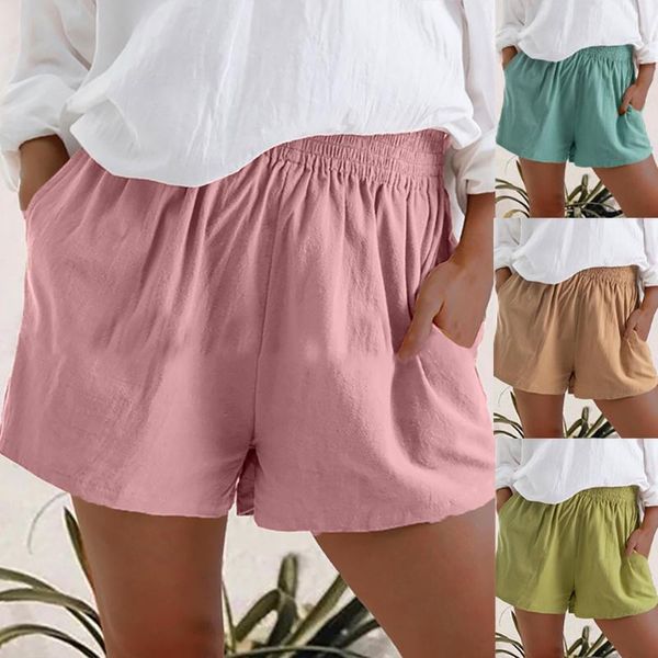 women summer shorts casual pure color elastic waist linen pockets for high loose pu women's, White;black
women summer shorts casual pure color elastic waist linen pockets for high loose pu women's, White;black