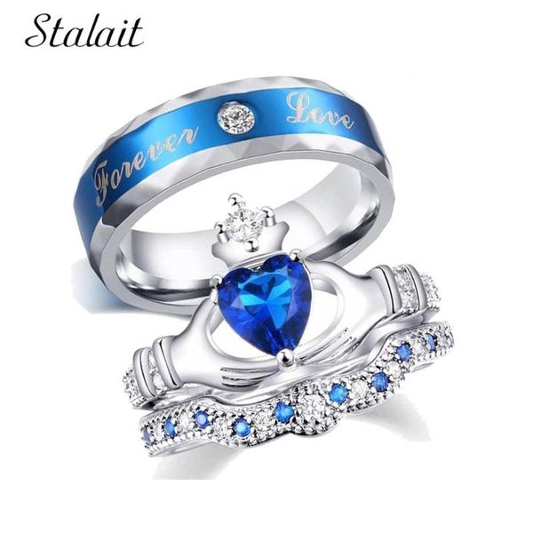 blue forever love ring set luxury hand crown heart zircon rings women man silver color metal valentine's day couple jewelry cluster, Golden;silver
blue forever love ring set luxury hand crown heart zircon rings women man silver color metal valentine's day couple jewelry cluster, Golden;silver