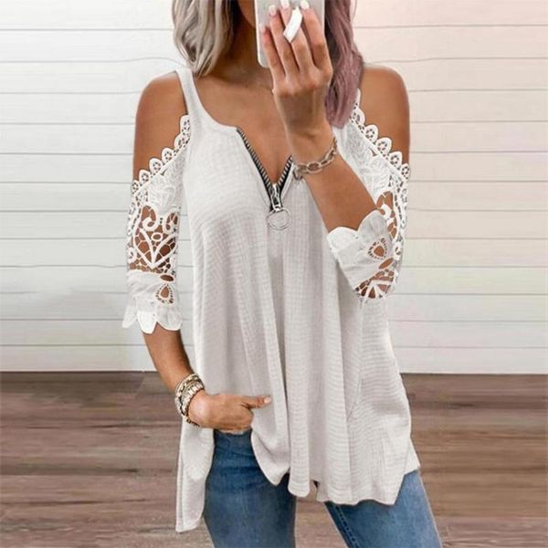 women's t-shirt summer half sleeve lace shirt women casual zipper v neck loose t plus size hollow out sling elegant pullover, White
women's t-shirt summer half sleeve lace shirt women casual zipper v neck loose t plus size hollow out sling elegant pullover, White