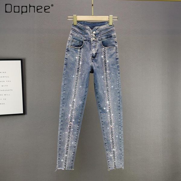 spring cotton elastic high waist european heavy industry drill jeans women fashion slim legs pants women's, Blue
spring cotton elastic high waist european heavy industry drill jeans women fashion slim legs pants women's, Blue