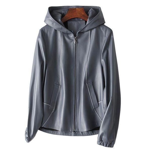 women's leather & faux spring soft sheepskin lady korean hooded casual coat for zipper pockets gray blue jacket, Black
women's leather & faux spring soft sheepskin lady korean hooded casual coat for zipper pockets gray blue jacket, Black