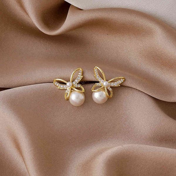 needle s925 silver korean earrings women's fashion micro inlaid zircon bow temperament net red pearl earrings women, Golden
needle s925 silver korean earrings women's fashion micro inlaid zircon bow temperament net red pearl earrings women, Golden