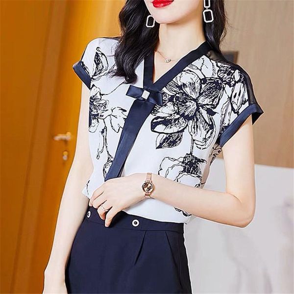 women's blouses & shirts chiffon print short sleeve women summer korean style loose temperament all-match v-neck stylish mujer mm0836, White
women's blouses & shirts chiffon print short sleeve women summer korean style loose temperament all-match v-neck stylish mujer mm0836, White