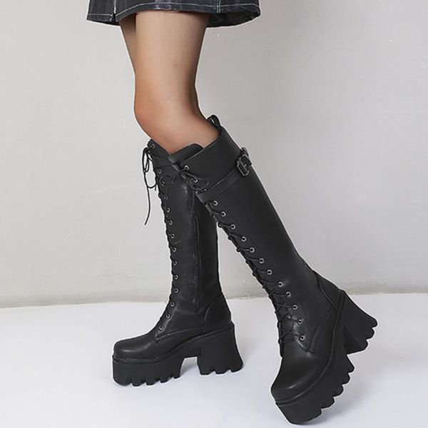 boots female motorcycle square heel zip with lace-up super high knee-high winter platform cool woman shoes, Black
boots female motorcycle square heel zip with lace-up super high knee-high winter platform cool woman shoes, Black