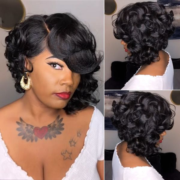 high chemical fiber fashion temperature silk light brown hair oblique bangs wave curly wig cover, Black
high chemical fiber fashion temperature silk light brown hair oblique bangs wave curly wig cover, Black
