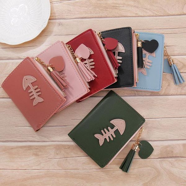 card holders women cute short holder wallet 2-fold fashion fish bones tassel zipper student coin, Brown;gray
card holders women cute short holder wallet 2-fold fashion fish bones tassel zipper student coin, Brown;gray