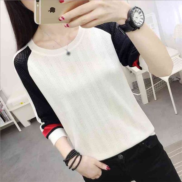 girls hollow breathable knitted sweater women loose round neck color matching cropped sleeves pullover jumper female spring 210427, White;black
girls hollow breathable knitted sweater women loose round neck color matching cropped sleeves pullover jumper female spring 210427, White;black