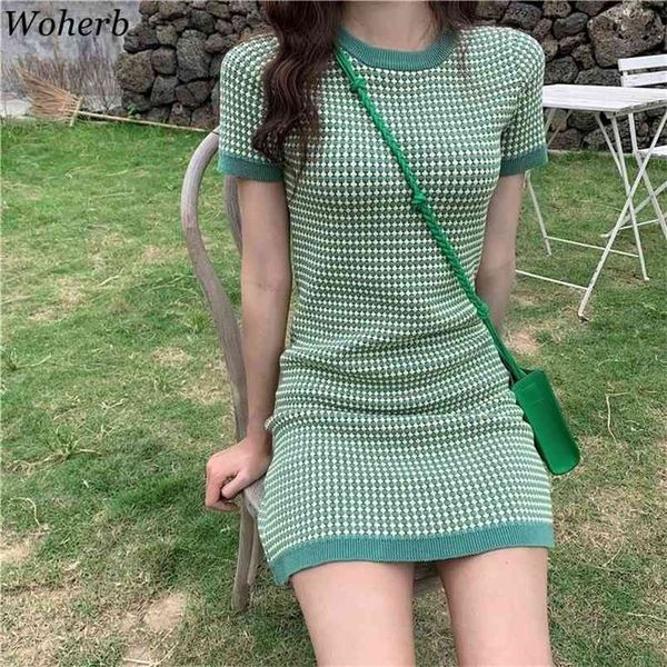 women knitted dress summer short sleeve plaid green o neck dresses ladies sweet robe korean vestidos 210519, Black;gray
women knitted dress summer short sleeve plaid green o neck dresses ladies sweet robe korean vestidos 210519, Black;gray