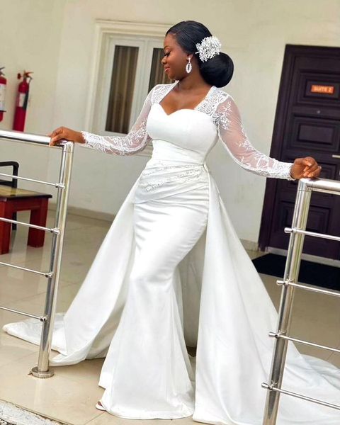 lace long sleeve mermaid wedding dresses 2021 african plus size aso ebi sweetheart stain bridal gowns vestidos de novia, White
lace long sleeve mermaid wedding dresses 2021 african plus size aso ebi sweetheart stain bridal gowns vestidos de novia, White