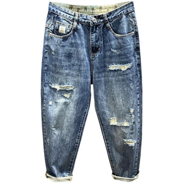 men's jeans high street 2021 ripped men summer thin distressed wide-leg streetwear hiphop teenagers loose harem pants, Blue
men's jeans high street 2021 ripped men summer thin distressed wide-leg streetwear hiphop teenagers loose harem pants, Blue