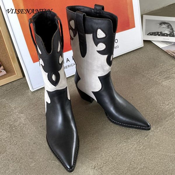 boots retro stitching western cowboy pointed sleeve color matching mid-heel leather short autumn fashion mid-tube, Black
boots retro stitching western cowboy pointed sleeve color matching mid-heel leather short autumn fashion mid-tube, Black