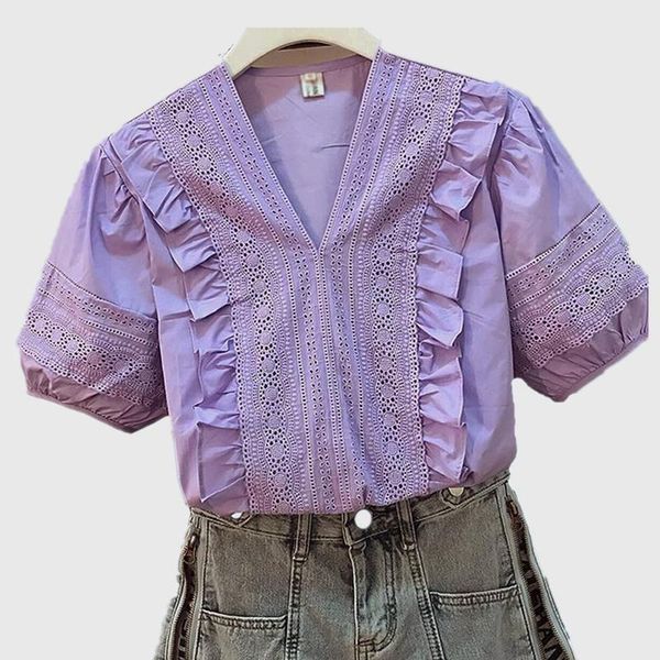 women's blouses & shirts women sping summer cotton all-match short sleeve splice ladies v-neck loose ruffle blusas fashion dm0030, White
women's blouses & shirts women sping summer cotton all-match short sleeve splice ladies v-neck loose ruffle blusas fashion dm0030, White