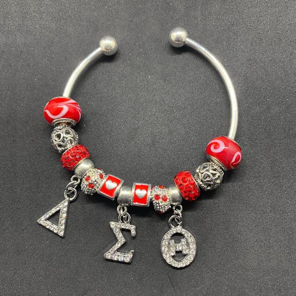charm bracelets shiny rhinestone inlaid metal greek letter delta dst sorority red big hole beads open bracelet bangle, Golden;silver
charm bracelets shiny rhinestone inlaid metal greek letter delta dst sorority red big hole beads open bracelet bangle, Golden;silver
