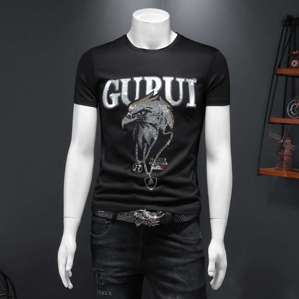 short sleeve t-shirt men's fashion brand ins summer thin eagle drill mercerized cotton men, White;black
short sleeve t-shirt men's fashion brand ins summer thin eagle drill mercerized cotton men, White;black