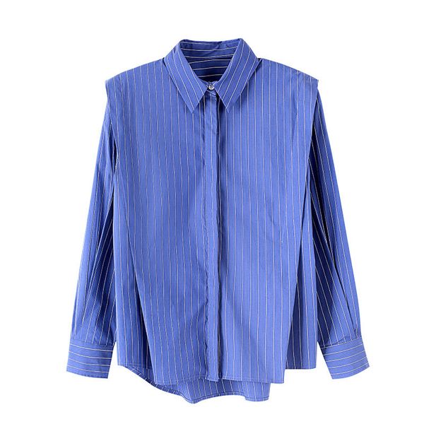 autumn new jacket pleated striped full turn down collar casual shirts womens 210421, White
autumn new jacket pleated striped full turn down collar casual shirts womens 210421, White