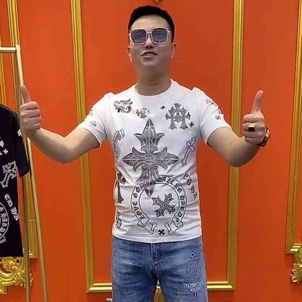 brand summer short men's net red cross frame printing drill round neck slim t-shirt social spirit guy half sleev, White;black
brand summer short men's net red cross frame printing drill round neck slim t-shirt social spirit guy half sleev, White;black