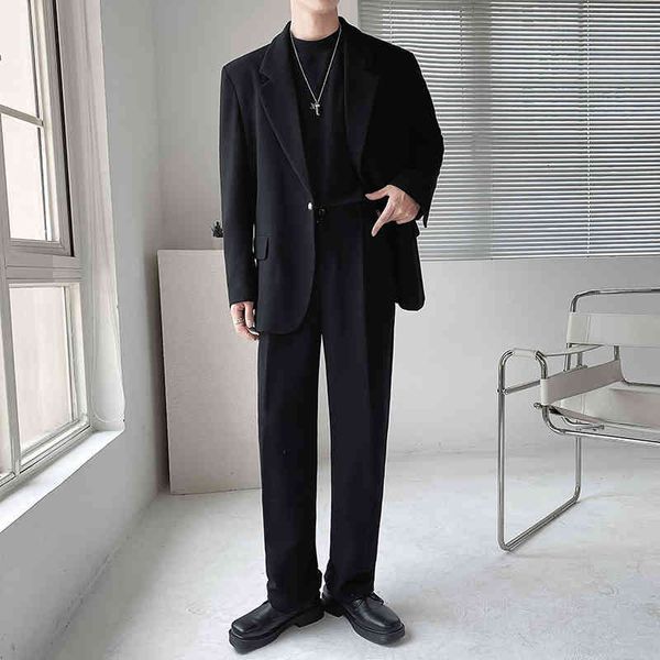men's suits & blazers 2pcs sets men loose casual fashion business dress jacket pant knitted fabric man korean suit coat trousers c1of, White;black
men's suits & blazers 2pcs sets men loose casual fashion business dress jacket pant knitted fabric man korean suit coat trousers c1of, White;black