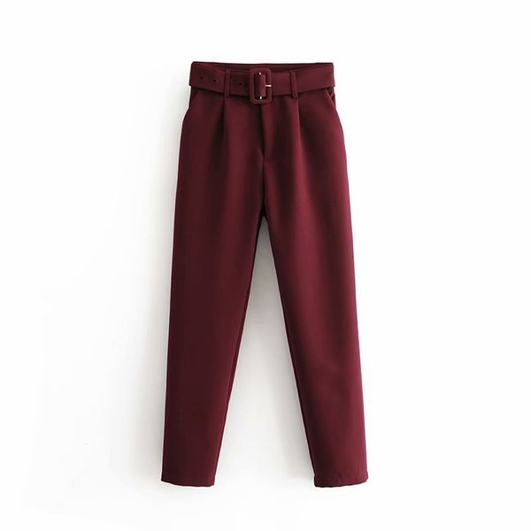 za new women long pants with high wasit belt harem pant solid candy color england casual summer ankle length yellow trouse 200930, Black;white
za new women long pants with high wasit belt harem pant solid candy color england casual summer ankle length yellow trouse 200930, Black;white