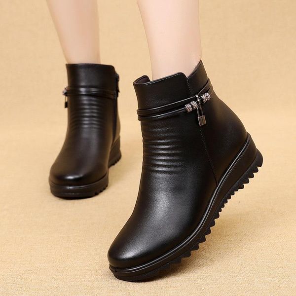 boots winter genuine leather wedge heels women snow famale non-slip warm fur ankle women's casual flat shoes, Black
boots winter genuine leather wedge heels women snow famale non-slip warm fur ankle women's casual flat shoes, Black