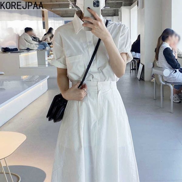 korejpaa women dress sets korea chic summer simple loose solid color lapel shirt and high waist a skirt two-piece suit 210526, White
korejpaa women dress sets korea chic summer simple loose solid color lapel shirt and high waist a skirt two-piece suit 210526, White