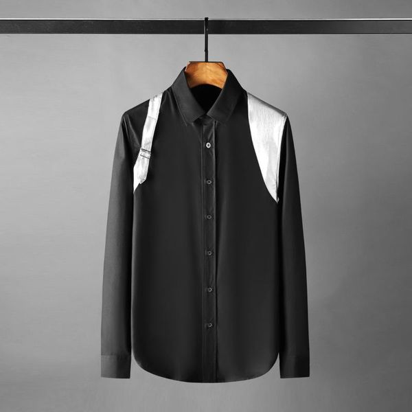 men's casual shirts silver splicing male luxury long sleeve black mens dress fashion loose party man, White;black
men's casual shirts silver splicing male luxury long sleeve black mens dress fashion loose party man, White;black