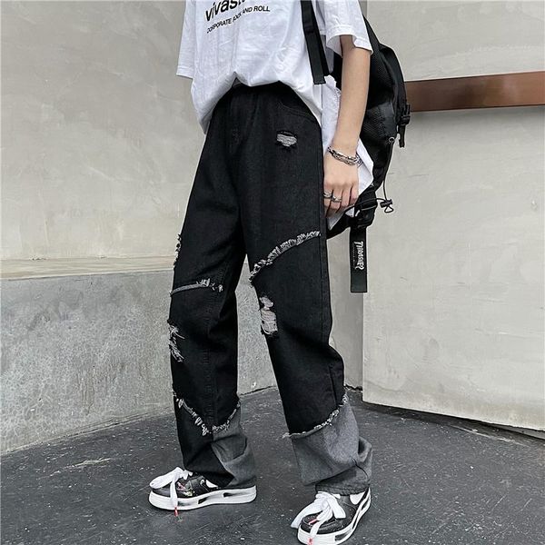 women's jeans 2021 retro high street ripped stitching design y2k waist casual loose straight trousers streetwear, Blue
women's jeans 2021 retro high street ripped stitching design y2k waist casual loose straight trousers streetwear, Blue