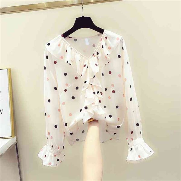 autumn korean style ruffles long sleeves v neck chiffon dot shirt women's casual blouse shirts a3693 210519, White
autumn korean style ruffles long sleeves v neck chiffon dot shirt women's casual blouse shirts a3693 210519, White