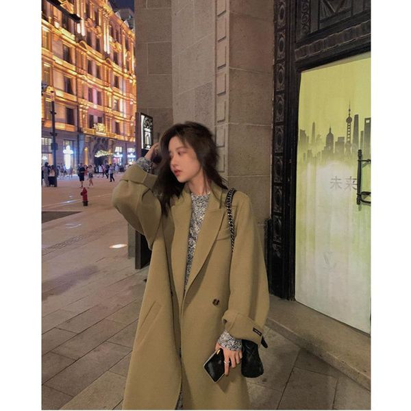 women's wool & blends double faced cashmere coat middle long 2021 korean loose camel color woolen autumn and winter women, Black
women's wool & blends double faced cashmere coat middle long 2021 korean loose camel color woolen autumn and winter women, Black