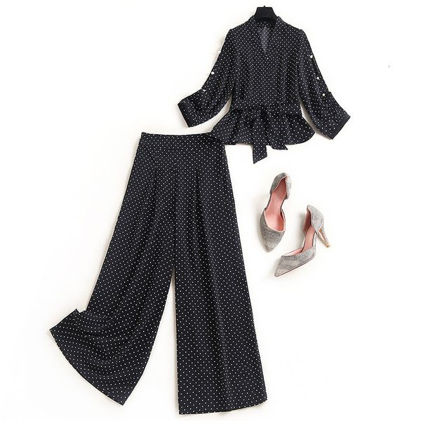 pant spring lady office designers two female retro dot print and leg loose pants suit sets, White
pant spring lady office designers two female retro dot print and leg loose pants suit sets, White