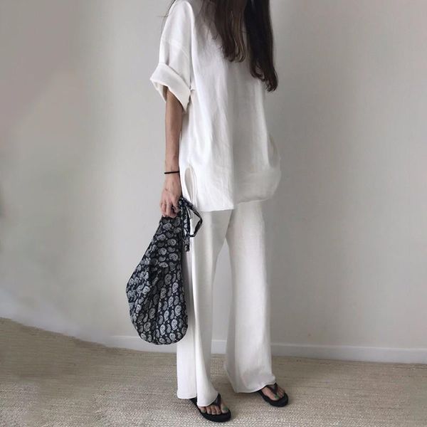 women's two piece pants simple solid cotton outfits women casual o neck half sleeve t shirt + straight suit spring autumn office set, White
women's two piece pants simple solid cotton outfits women casual o neck half sleeve t shirt + straight suit spring autumn office set, White