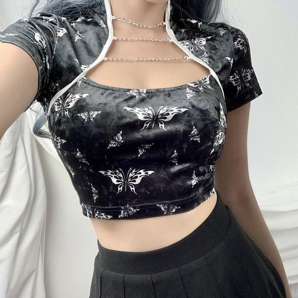 women's t-shirt women t shirt navel short sleeves with cheongsam collar low-cut design butterfly print summer clothing, White
women's t-shirt women t shirt navel short sleeves with cheongsam collar low-cut design butterfly print summer clothing, White