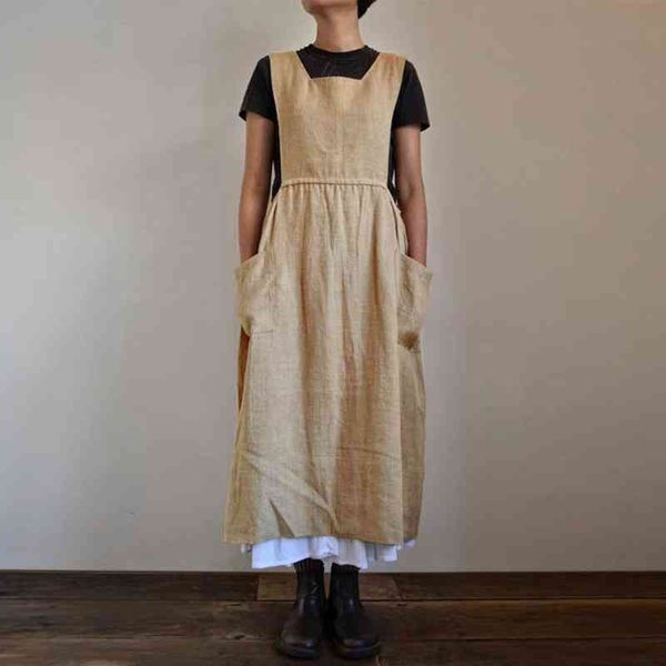 women dress solid color sleeveless square neck pockets cotton linen apron long ladies dress vestido, Black;gray
women dress solid color sleeveless square neck pockets cotton linen apron long ladies dress vestido, Black;gray