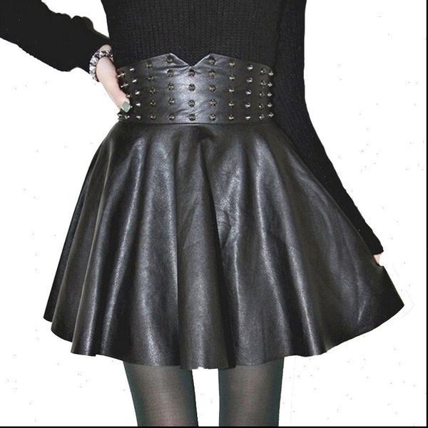 women skirt fashion womens skirts pu leather high waisted rivet pleated a line mini plus size clothing, Black
women skirt fashion womens skirts pu leather high waisted rivet pleated a line mini plus size clothing, Black