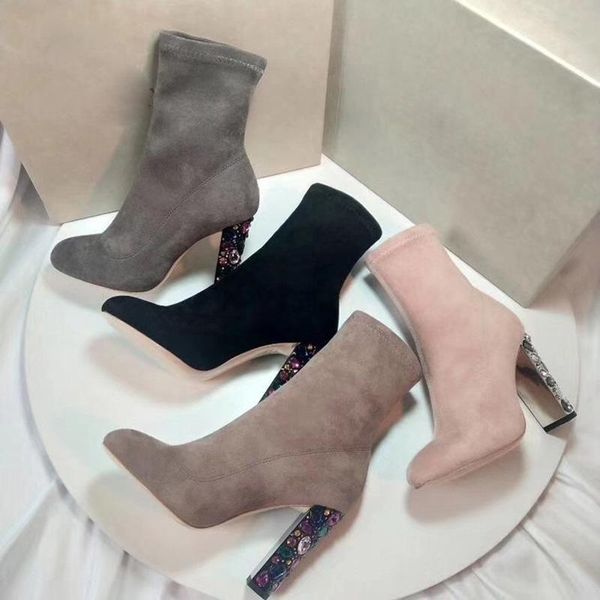 boots high-heeled colorful diamond and all-match leather short women's shoes round head, Black
boots high-heeled colorful diamond and all-match leather short women's shoes round head, Black