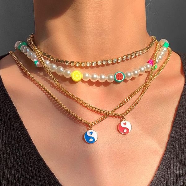 chains bohemian colorful fruit simulation pearl beaded necklace for women yin yang charm crystal tennis chain beach jewelry, Silver
chains bohemian colorful fruit simulation pearl beaded necklace for women yin yang charm crystal tennis chain beach jewelry, Silver