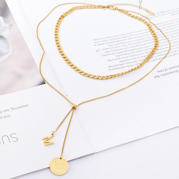 pendant necklaces double layer sweater chain tassel necklace m letter round brand 316l stainless steel 18k real gold, Silver
pendant necklaces double layer sweater chain tassel necklace m letter round brand 316l stainless steel 18k real gold, Silver