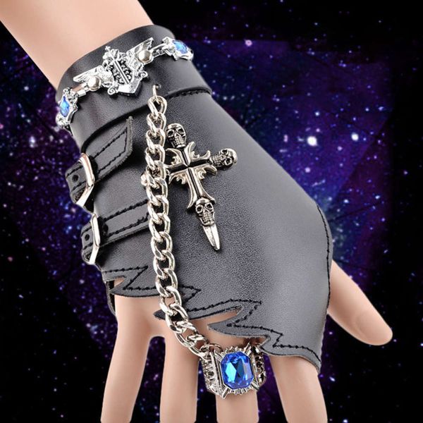 personality half finger punk rock show cross rivet korean men' non mainstream leather gloves, Blue;gray
personality half finger punk rock show cross rivet korean men' non mainstream leather gloves, Blue;gray
