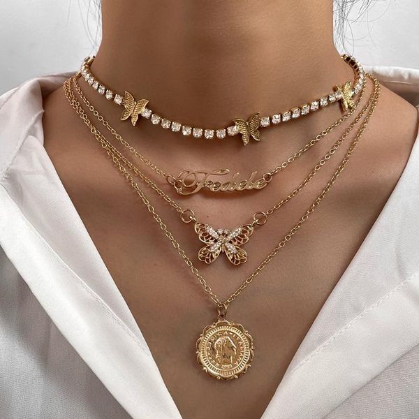 chains shiny crystal butterfly tennis chain necklace for women multi-layer metal letter coin portrait pendant boho jewelry, Silver
chains shiny crystal butterfly tennis chain necklace for women multi-layer metal letter coin portrait pendant boho jewelry, Silver