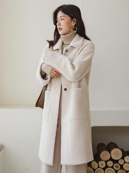 women's wool & blends woolen coat middle and long style loose autumn winter simple thickened temperament, Black
women's wool & blends woolen coat middle and long style loose autumn winter simple thickened temperament, Black