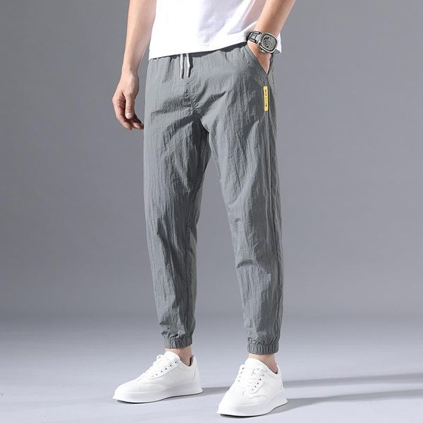 men's pants casual summer thin ice silk nine-point speed bar long loose-fitting trend, Black 
men's pants casual summer thin ice silk nine-point speed bar long loose-fitting trend, Black